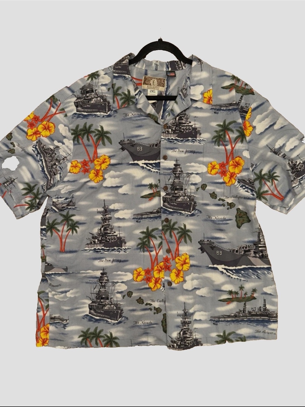 Vintage Hawaiian Aloha Shirt XXL Gray Hibiscus Tropical Camp Shirt